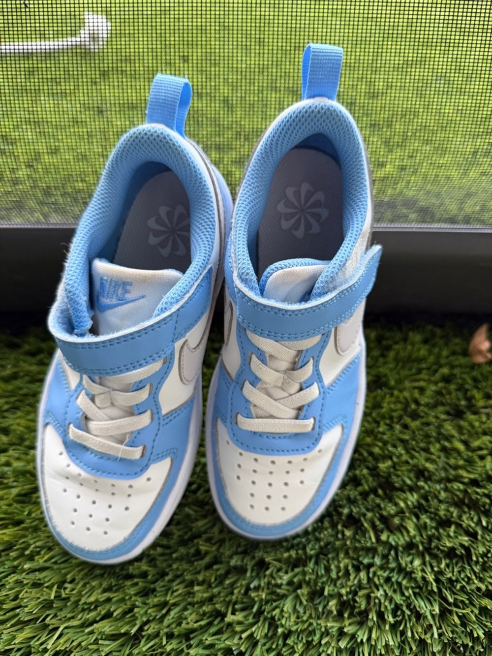 Nike Kids White and Light Blue Hook-and-Loop Sneakers